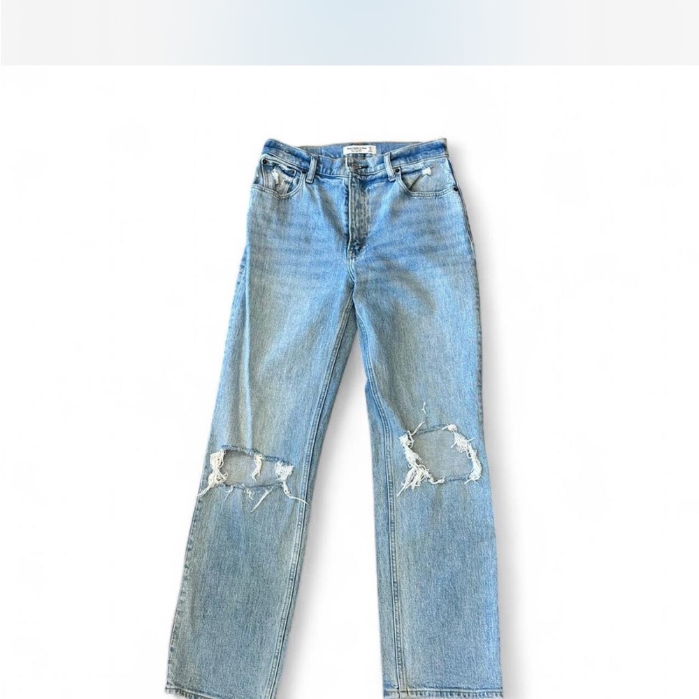 Abercrombie & Fitch Light Blue Distressed Straight Leg Jeans
